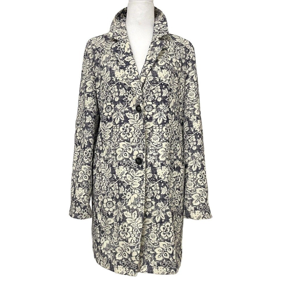 Hinge Blue & White Floral Longline Trench Coat City Jacket